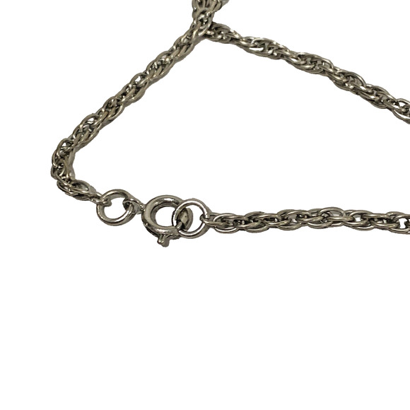 Vintage Silver Chain Necklace Mod 1970's Textured Modern Art Abstract Pendant - Picture 7 of 8